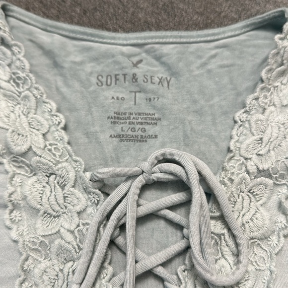 American Eagle Outfitters Large Lace Up Front Mint Color Long Sleeve Top - Picture 4 of 7